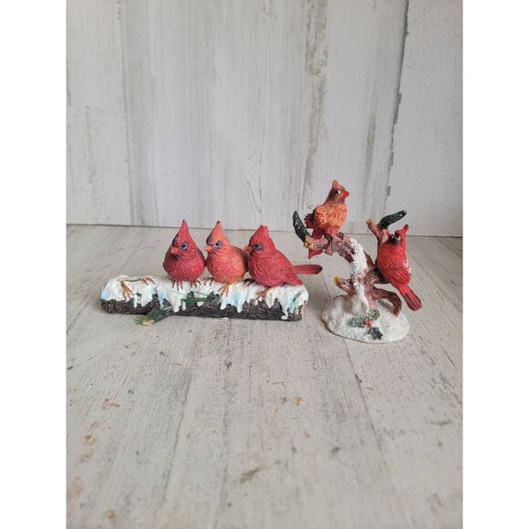 Red cardinal AS IS log tree Xmas snow home decor set figure mistletoe - Picture 1 of 13